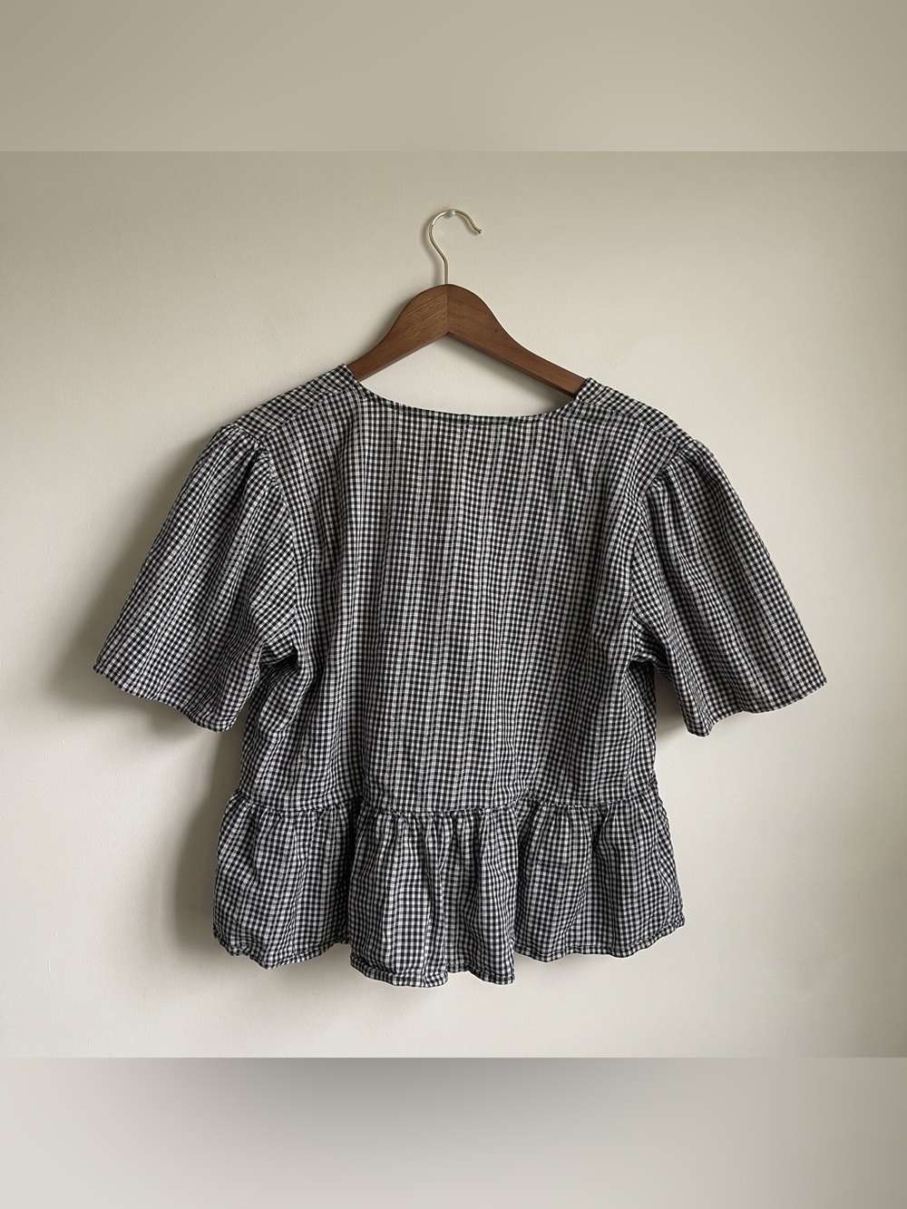 madewell crossover gingham plaid peplum top size large cotton - Picture 3 of 4